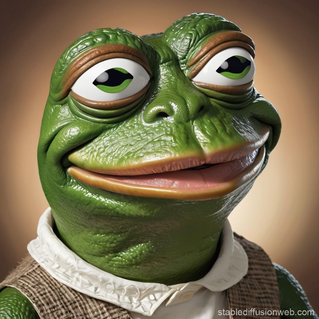 an unsettling realistic rendering of a frog wearing colonial clothing