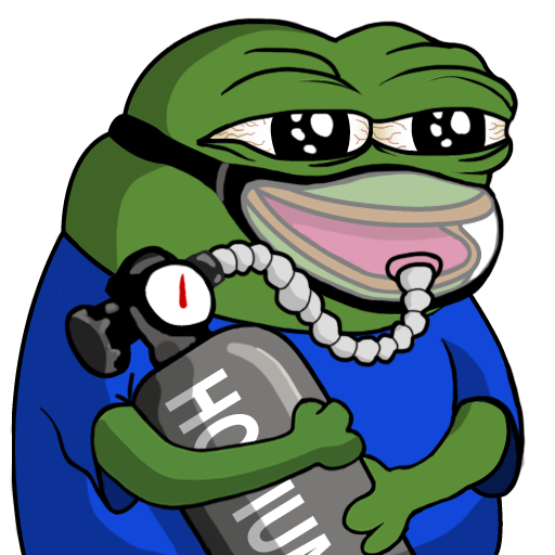 cartoon mascot in scuba gear hugging a HOPIUM oxygen tank